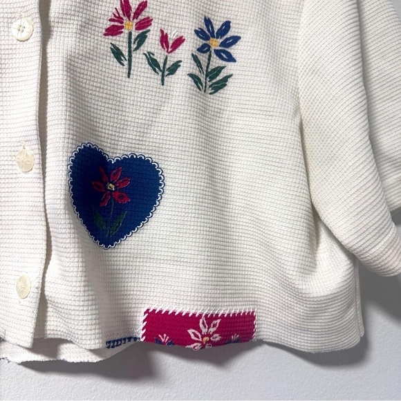 Vintage 90s White Cropped Short Sleeve Button Up Shirt Cottagecore Spring Retro - Picture 5 of 15